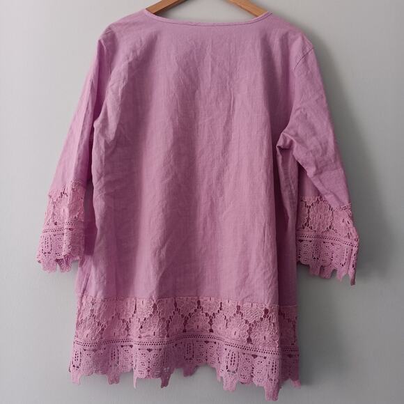 Women’s Light Lavender Crochet Lace Embroidered Tunic Top 1XL - Picture 2 of 5